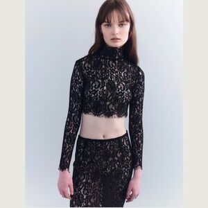 Courtney Zheng Anke High Neck Lace Black Top Small EUC $224